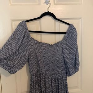 CJLA Ruched Blue Dress with Puff Sleeves